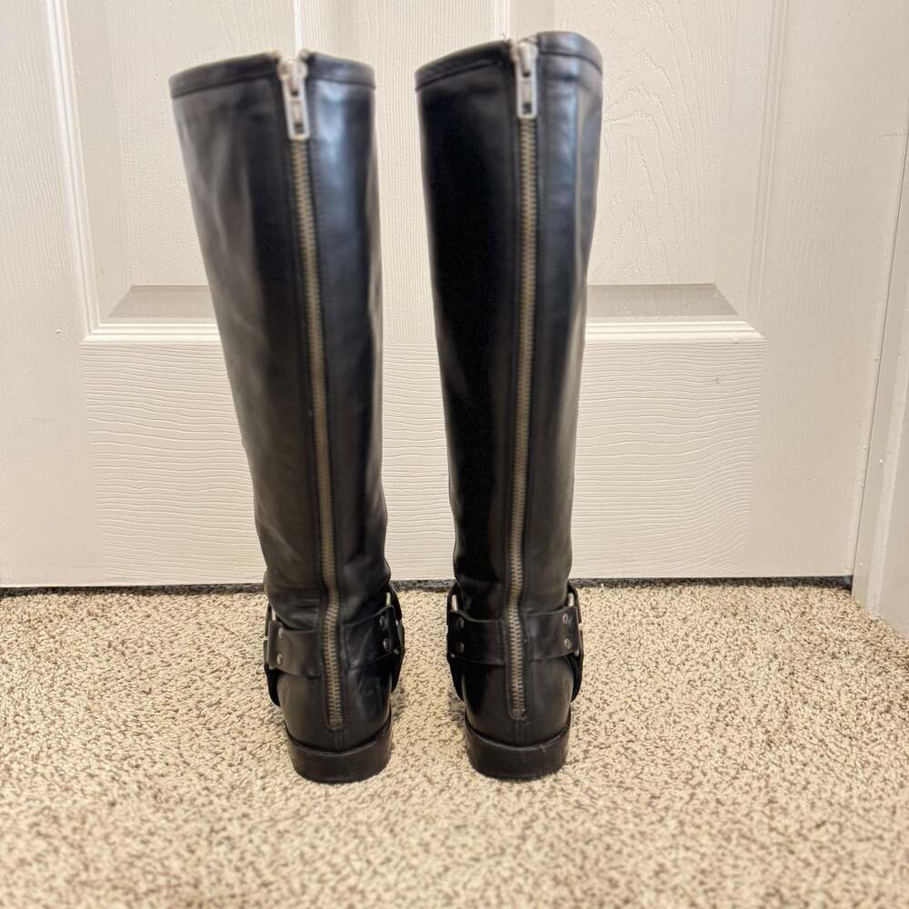 Frye Phillip Harness Tall Black Leather Riding Boots 6.5 extended calf - Picture 4 of 14
